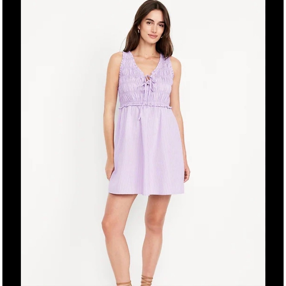 Old Navy Womens‎ Fit & Flare Smocked Bodice Mini Dress Purple Striped M NWT